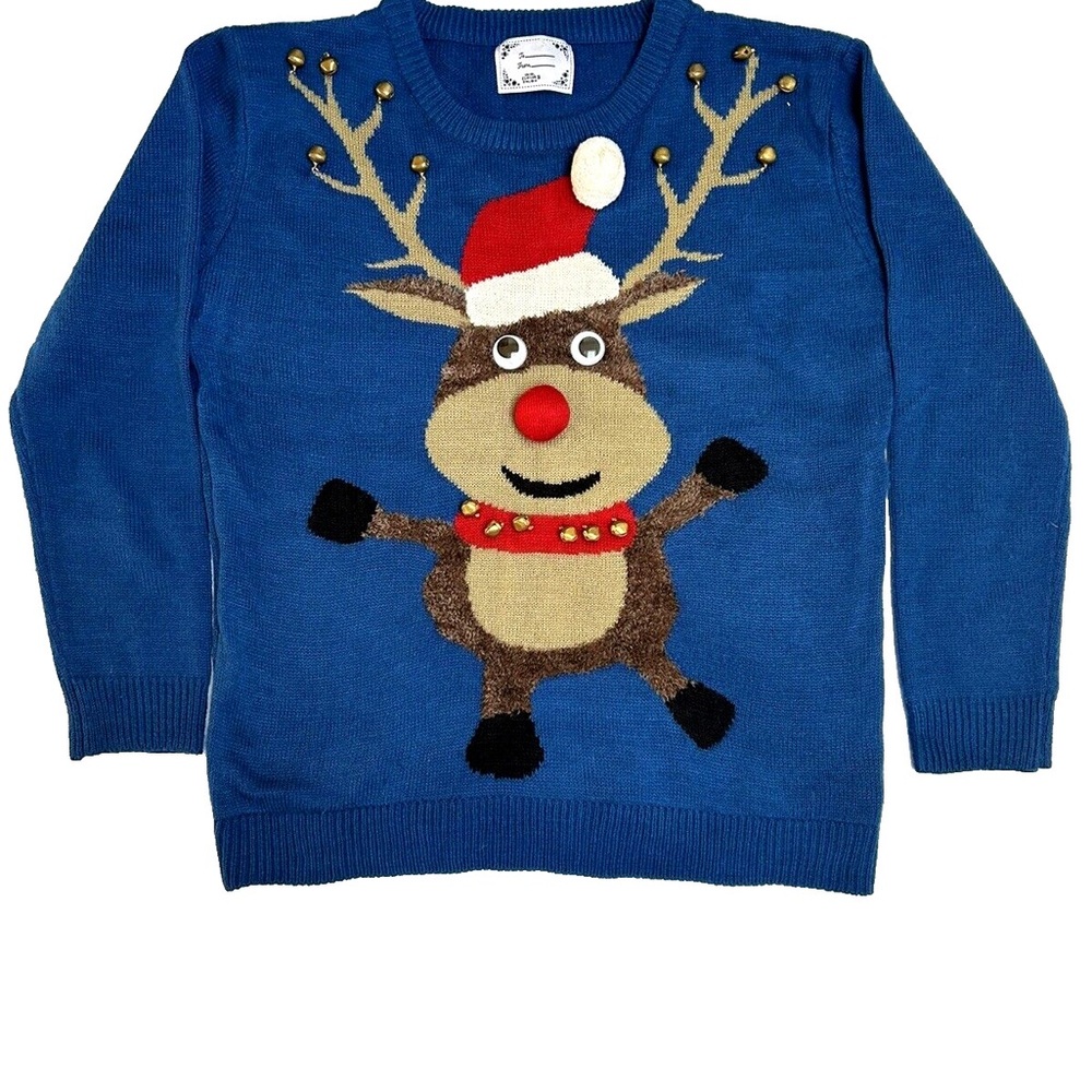 Blue Reindeer Christmas Sweater